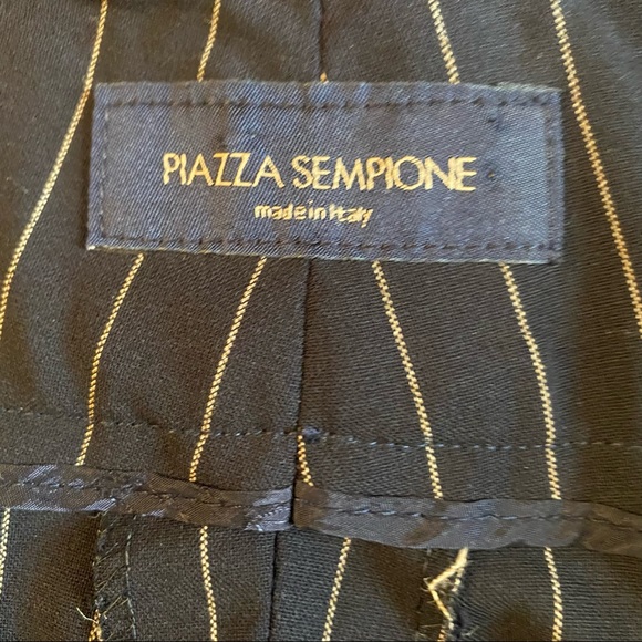 PIAZZA SEMPIONE wool blend high waist straight leg pinstripe pants in black - Picture 4 of 8